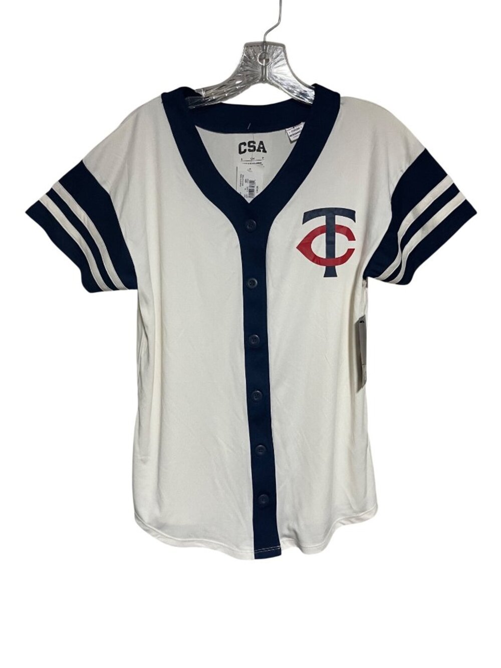 Minnesota Twins Womens Button Down Jersey CSA Size Small White & Navy